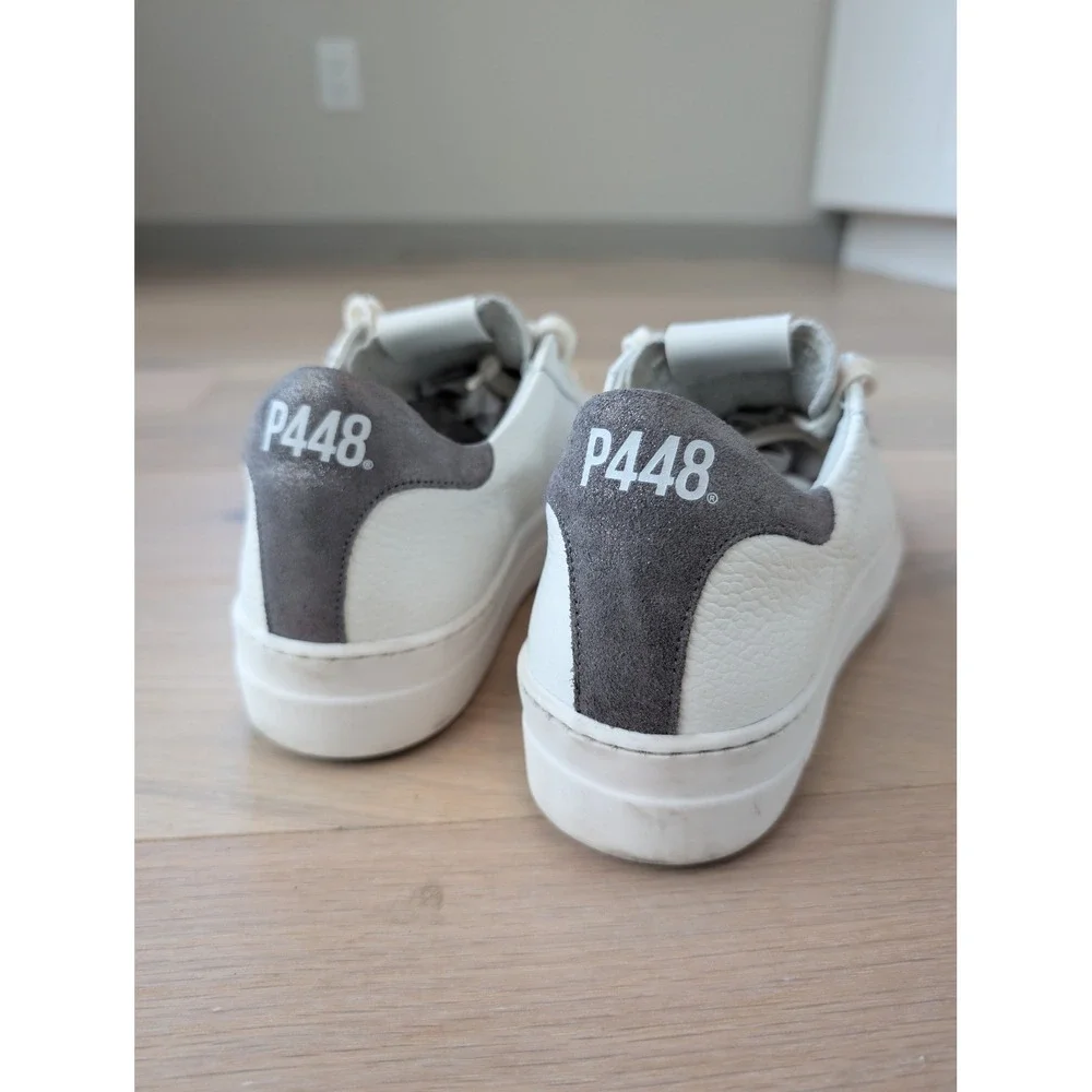 P448 John White Leather Sneakers Gray Suede Low Top US 9/EU 40